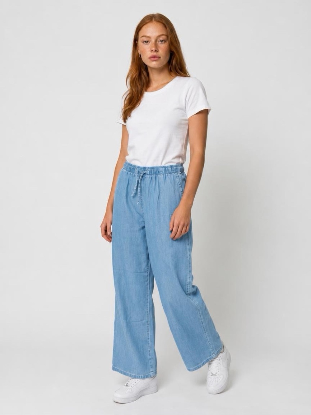 stradivarius Light Blue Wide-Leg Drawstring Jeans
